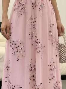 New Elegant Party Tulle Skirt With Rhinestones - Rosa Pálido - Ver 2