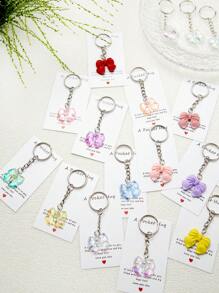 1/5/10pcs Iridescent Bowknot Key Chain Set With Hug Greeting Card Cute Sweet Key Ring Accessories For Bags Cars Phones Earphones Party Favors Gifts Backpack Decor Bows