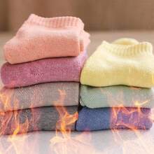 Bộ 5 đôi tất len dày dặn ấm áp mùa đông cho nữ, tất ống cỡ trung bằng vải nhung mềm mại, chống lạnh, tất mùa thu - Rượu sâm banh - Xem 7