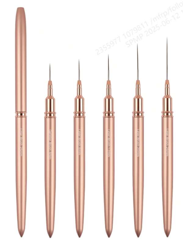 5 PEÇAS/Conjunto Caneta Metálica Cor de Champanhe para desenho de linha de arte de unhas, Pincéis de Design de Unhas para Linhas Longas, Detalhes Finos e Desenho Preciso de Arte de Unhas