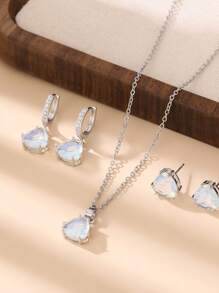 Charming Girl Crystal Zirconia Shinny Earring Necklace Set For Party Gift
