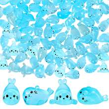 20 件装，四个迷你海豹夜灯饰品，全新夜灯微型海洋动物树脂工艺品，可爱海豹、企鹅、海狮、鱼，适用于迷你花园和水族馆的 DIY 配件，微景观鱼缸饰品，户外花园饰品