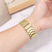 1条兼容的表带，尺寸包括49mm、46mm、45mm、44mm、42mm、41mm、40mm和38mm，商务不锈钢金色表带，兼容 Ultra、SE、Series 11、10、9、8、7、6、5、4、3、2、1，男女皆宜，是学生返校的理想礼物 - 金色 - 查看 4