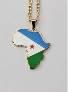 Popular Africa Theme Dripping Oil Stainless Steel Map Pendant Necklace