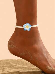 1 peça de tornozeleira feminina minimalista versátil estilo boêmio para férias na praia com contas de vidro e flor de margarida em argila de polímero
