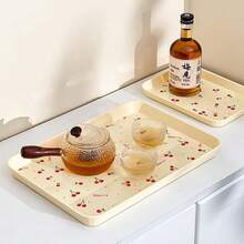 1/2/4Pcs Multifunctional Cherry Pattern Rectangular Plastic Serving Tray, Stackable Serving Plate For Food Snack Dessert Fruit, Food Plate Food Tray Tea Plate, Suitable For Student Adult Use In Home, Kitchen, Party, Rrestaurant - Multicolor - View 6