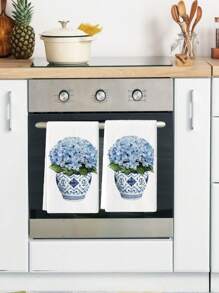 2 Peças Toalhas de Prato Florais Vintage Pote de Gengibre Azul, Panos de Cozinha com Padrão Floral, Toalhas de Mão de Poliéster Super Macias, Tecidas, Laváveis em Máquina, Ideais para Presentes de Feriado e Decoração do Lar.