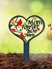 1 pieza Placa conmemorativa con forma de corazón y estaca, marcador de tumba para papá o mamá con mariposa, flor y pájaro, señalización para exteriores