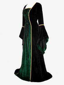 Women's Renaissance Costume  Medieval Dress Velvet Queen Dresses Victorian Vintage Halloween Cosplay - 黑綠色 - 查看 3