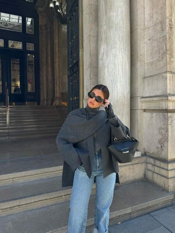 Manteau en bouton de couleur unie simple et mode, porter décontracté