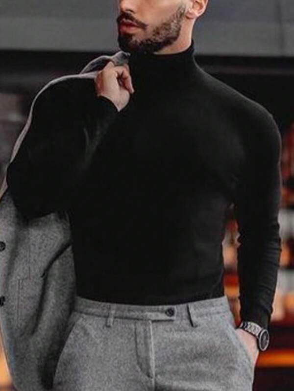 Men's All-Match Solid Color Turtleneck Slim Fit Casual Sweater, Autumn/Winter