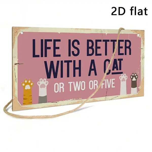 1/2 piezas Decoración de pared colgante de madera con tema de gatos, ornamento colgante de pared con huella de gato lindo