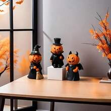 3 pièces Décoration créative d'ornement en résine de citrouille démon d'Halloween, statuette de sorcière de citrouille de bureau pour la décoration de la pièce. Décorations d'Halloween, fête de vacances d'Halloween, décoration d'automne, cadeaux pour les gens.