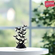 1 paquete Decoración acrílica de murciélago silueta giratoria 360°, tema de Halloween gótico ornamento de escritorio de terror, superficie lisa sin electricidad para decoración de escritorio de oficina, centro de mesa de fiesta y decoración del hogar todo el año, acentos de Halloween para el hogar