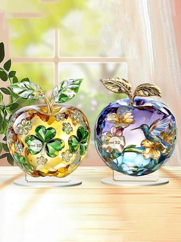 1 Piece 2D Four-Leaf Clover Decorative Item, Creative Color-Painted Printed Design Transparent Desktop Decorative Item, Acrylic Material, Suitable For Home And Office, Multi-Functional Holiday And Daily Decoration, Couple Birthday Gift, Easter Gift