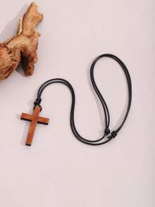 ZIRUISP 1/2/4/6/12pcs Handmade Wooden Cross Pendant Necklace, Suitable For Men And Women, Christian Jewelry With Adjustable Black Cord, Perfect Faith Gift For Believers - Wooden Cross Wax Rope Necklace - View 4