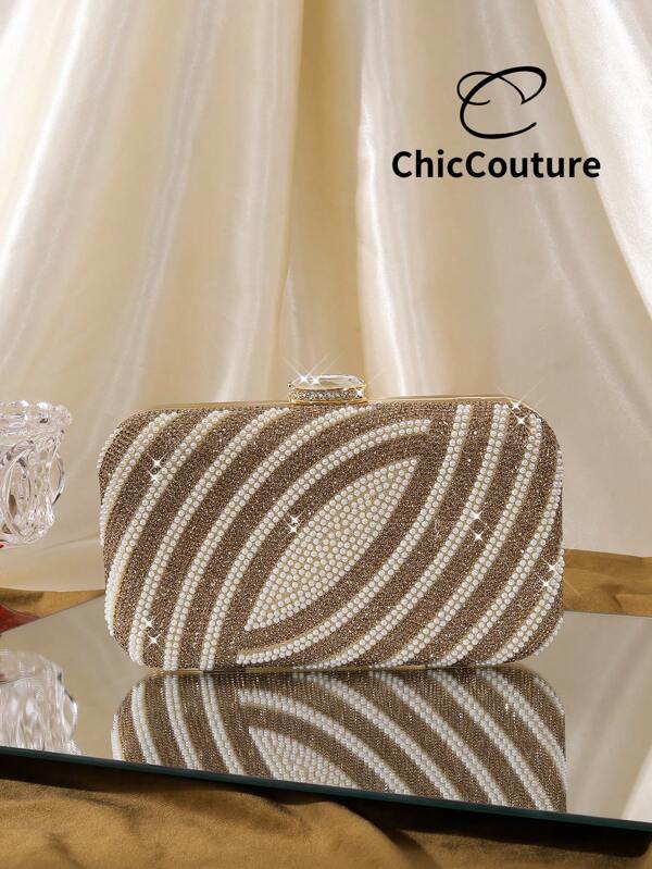 Bolso de mano pequeño con forma de lágrima y perla simulada de moda versátil para mujer - Elegante bolso de noche con decoración de de lujo vintage, adecuado para bodas románticas, fiestas, galas, eventos formales de Navidad, incluye cadena