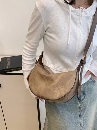 Women's Leather Dumpling Bag, PU Leather Mono-Shoulder Saddle Bag, Adjustable Strap, Daily Commute Use
