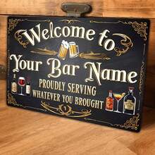 8x12 Inches Personalized Vintage Metal Bar Sign With Welcoming Text, Customized Metal Hanging Decor For Home And Tavern, Universal Holiday Decoration, No Battery Required,Chic Design - Multicolor 2 - View 3