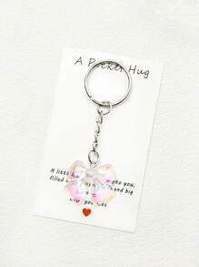 1/5/10pcs Iridescent Bowknot Key Chain Set With Hug Greeting Card Cute Sweet Key Ring Accessories For Bags Cars Phones Earphones Party Favors Gifts Backpack Decor Bows