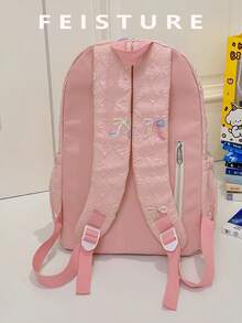 1 pieza Mochila con estampado de mariposa FEISTURE, mochila escolar de gran capacidad para estudiantes de secundaria/preparatoria/universidad - Rosa - Ver 5