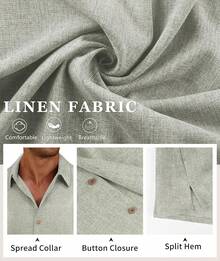 Linen Shirts Men Casual Short Sleeve Button Down Shirt Cool Summer Beach Wedding Vacation Tops - Denim Blue - View 10