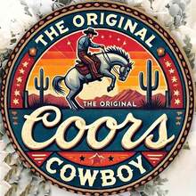 1pc Vintage Coors Cowboy Metal Wall Art Sign , Retro Americana Style Decor For Bedroom, Kitchen, Dining, Bar - Unique, Easy To Hang, Home And Office Decoration Or Gift - Multicolor - View 3