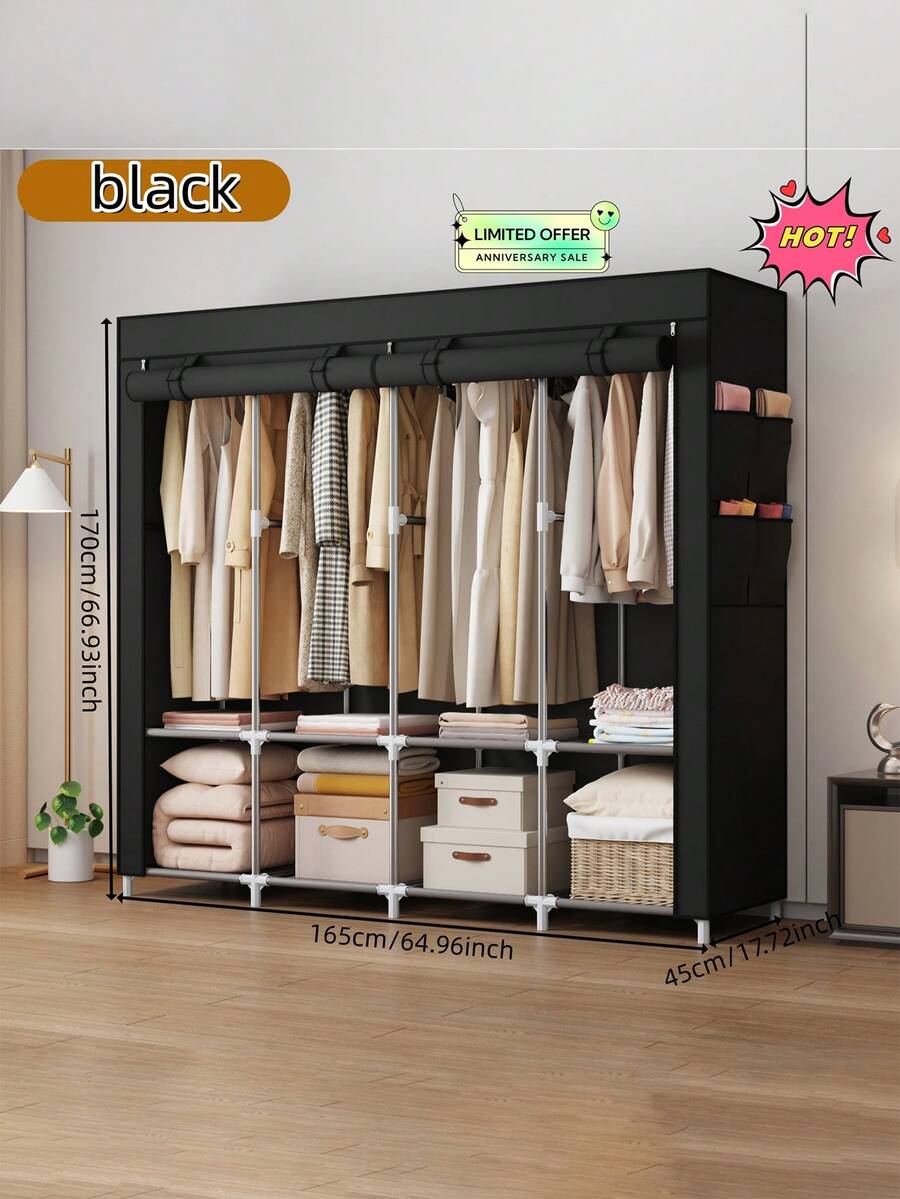 1pc Simple Wardrobe For Rental, Multi-Functional Dust-Proof Home Economic Storage Cabinet With Hanging Garment Area