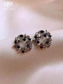 1 对奢华个性化几何珠宝，优雅精致的全水钻玻璃高端独特耳环适合派对、聚会和日常佩戴 - 黑色 - 查看 2