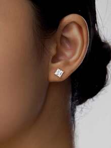 ELSEDES 1 Paar S925 Sterlingsilber Ohrstecker mit eingefasstem funkelndem quadratischem Edelstein, zeigt persönlichen Charme, hochwertiger Schmuck geeignet für Alltag, Partys, Jahrestags-Outfits von Frauen