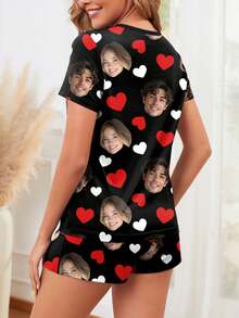 Printstory Customized Women's Short Sleeve Set, Personalized With Any Pattern, Unique Customized Gift, Suitable For Family, Friends, Holiday Parties, Cozy, Loungewear - Black - View 3
