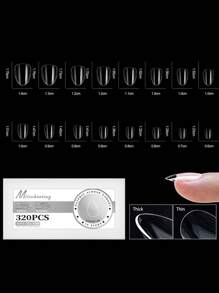 160/320 件预成型弧形全覆盖假指甲片软凝胶按压式法国杏仁胶囊棺材人造假指甲延长片 16 种尺寸