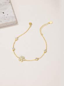 S925 纯银方晶锆石可爱花朵手链，适合女孩、青少年、日常及各种场合的优雅礼物