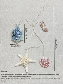1pc Handmade Natural Seashell & Starfish Wall Hanging Decor – Coastal Summer Home Decor With Pearls & Glitter, Boho Beach Theme Wall Art For Living Room, Bedroom, Nursery Decor Seashell Wall Decor With Pearls – Coastal Summer Home Hanging Art For Beach Theme Rooms, Pink Girls Bedroom Decor