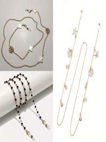 1/3 Peças Corrente de Óculos de Moda de Metal, Vários Estilos Incluindo Camelia, Trevo, Contas Pretas Elegantes, Estrela do Mar e Concha, Correntes de Óculos para Mulheres, Correntes Antiderrapantes e Cordões para Óculos de Leitura, Adequados para Viagens, Férias, Decoração de Óculos de Sol, Acessórios de Óculos, Ideal para Presentes de Aniversário, Festas, Feriados, Presente do Dia dos Namorados, Etc.