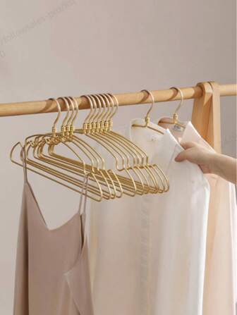 10 Sets Of Aluminum Hangers, New High-End Minimalist Style Aluminum With Grooves, Clothes Sling Storage Rack, Metal Clothes Support For Hanging Adult Hangers, Hanging Support For Home Wardrobes For Drying