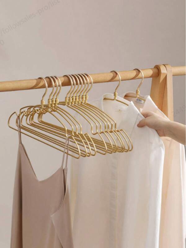 10 Sets Of Aluminum Hangers, New High-End Minimalist Style Aluminum With Grooves, Clothes Sling Storage Rack, Metal Clothes Support For Hanging Adult Hangers, Hanging Support For Home Wardrobes For Drying