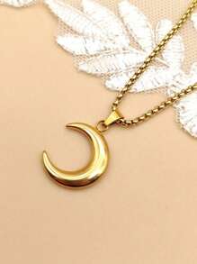 Un colgante de luna grande de acero inoxidable dorado, colgante de media luna, collar de joyería como regalo para uso diario de damas