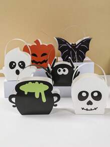 6 件万圣节提篮纸质礼盒，带手柄，可爱南瓜鬼图案讨糖礼物糖果零食包装盒，万圣节派对用品，2025 年万圣节快乐派对装饰，桌面装饰，房间装饰，家居装饰，万圣节礼物装饰