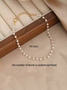 1 pieza Tobillera de acero inoxidable chapada en oro de 18K y perla falsa blanca, elegante, versátil, adecuada para vacaciones de verano en la playa