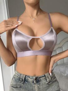 4 piezas Camiseta interior con bralette de colores múltiples, minimalista, cómoda y elegante, con diseño calado, apta para todas las estaciones
