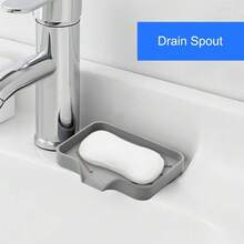 Silicone Sponge Holder With Drain Spout Kitchen Sink Tray Rubber Soap Dish For Shower Bathroom Back To School - Grey - View 2