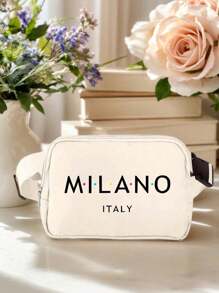 1 peça Mini bolsa transversal com estampa italiana Milano, alça ajustável, pochete com estampa italiana, pochete pequena de nylon, bolsa de armazenamento à prova d'água para esportes e fitness, bolsa transversal multifuncional, bolsa de cintura pequena, bolsa de cintura pequena com alça de ombro ajustável, adequada para compras, viagens, esportes, a melhor escolha para presente (4 cores para escolher)