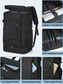 NEWHEY 15.6英寸男士旅行背包，防水笔记本电脑背包，可登机携带，大容量商务旅行背包，过夜包，大学校园工作背包 - 黑色 - 查看 7