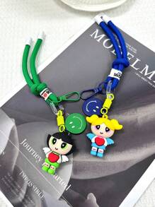 THE POWERPUFF GIRLS Cartoon Girl Police Badge Keychain Unisex Decoration For Backpack Handbag Car Keys Anime