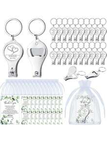 60Pcs/20sets Nail Clipper Keychain  With Tag Cards White Drawstring  Organza Bags Nail Bottle  Opener Keychain For Party Wedding  Favor Gift Decorations Souvenirs Guest - Nhiều màu - Xem 2