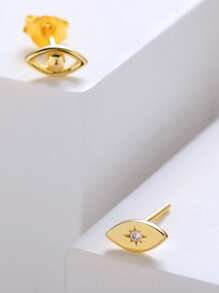 1 par de pendientes de botón en forma de ojo con baño de oro de plata de ley 925, diseño único, brillante, accesorio de moda para resaltar el encanto personal, adecuado para todas las ocasiones