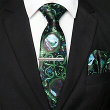 1件/2件/3件裝 男士經典 (Ch) 花卉印花領帶，修身緞面絲綢領帶，紅色花卉圖案領帶組合套裝，附口袋巾與領帶夾 - 紅色 - 查看 20