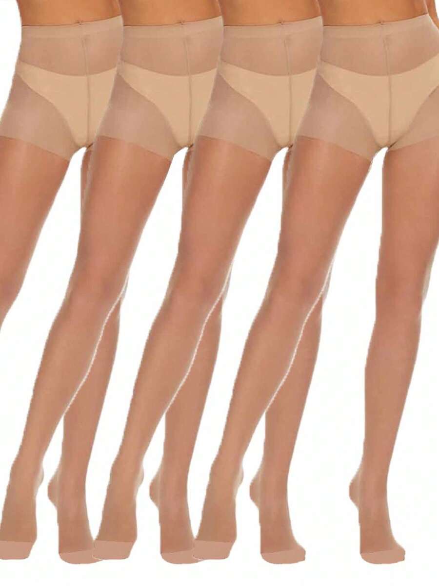 4双装 女士性感 20D 杏色透明长筒袜 紧身裤袜 时尚简约连裤袜 - 杏色 - 查看 1