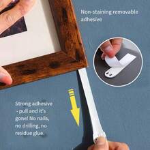 12 Pairs (24 Pcs) Picture Hanging Kit, Heavy Duty Adhesive Hanger, Strong Double-Sided Hook & Loop Tape, No Nails Sticky Wall Strips, Removable Damage-Free - White - View 3